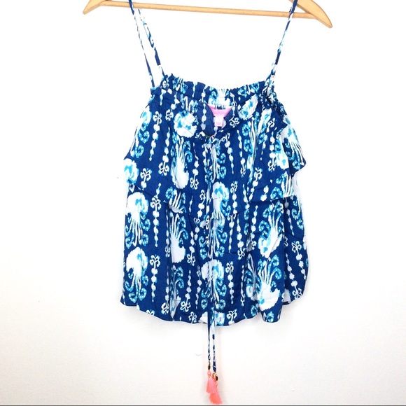 Lilly Pulitzer Tops - Lily Pulitzer Beachy Blue Ruffle Tank Top | Large